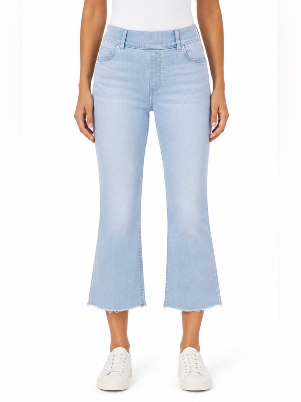 SPANX Denim Pull-On Flare Leg Raw Hem Jeans Light Wash
